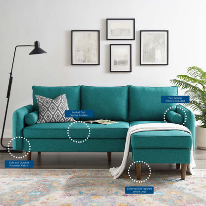 Revive Upholstered Right or Left Sectional Sofa, Fabric, Teal Blue, 18627
