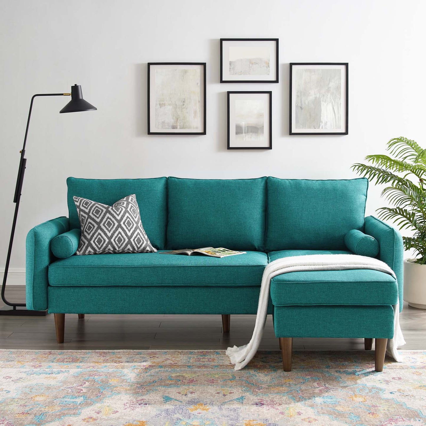 Revive Upholstered Right or Left Sectional Sofa, Fabric, Teal Blue, 18627