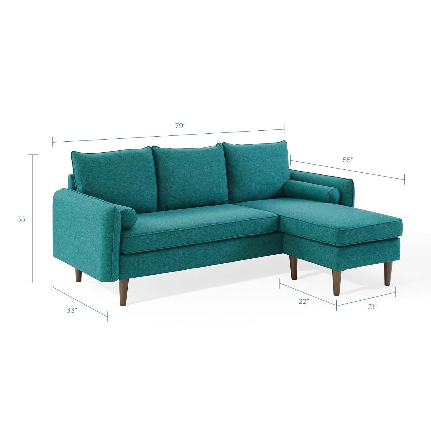 Revive Upholstered Right or Left Sectional Sofa, Fabric, Teal Blue, 18627