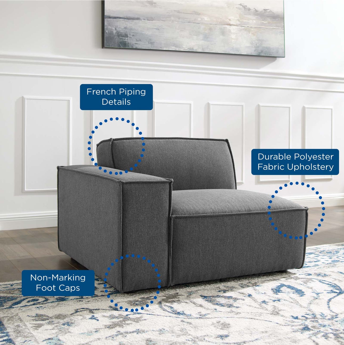 Restore Right-Arm Sectional Sofa Chair, Fabric, Dark Grey Gray, 18633