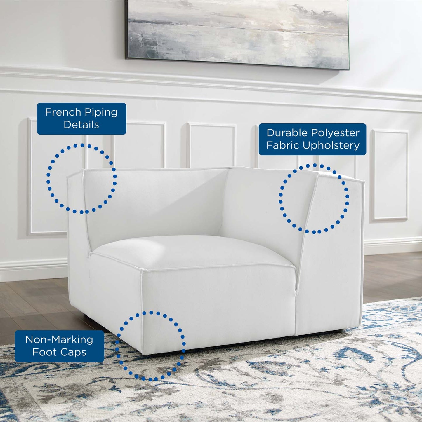 Restore Sectional Sofa Corner Chair, Fabric, White, 18638