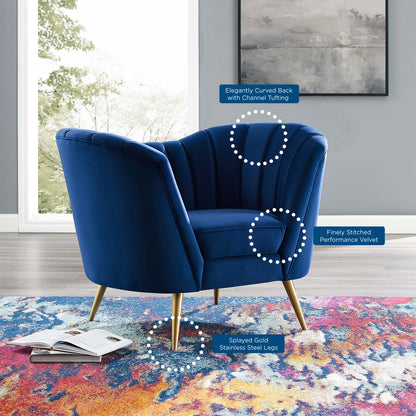 Opportunity Performance Velvet Armchair, Velvet, Blue Navy, 18644
