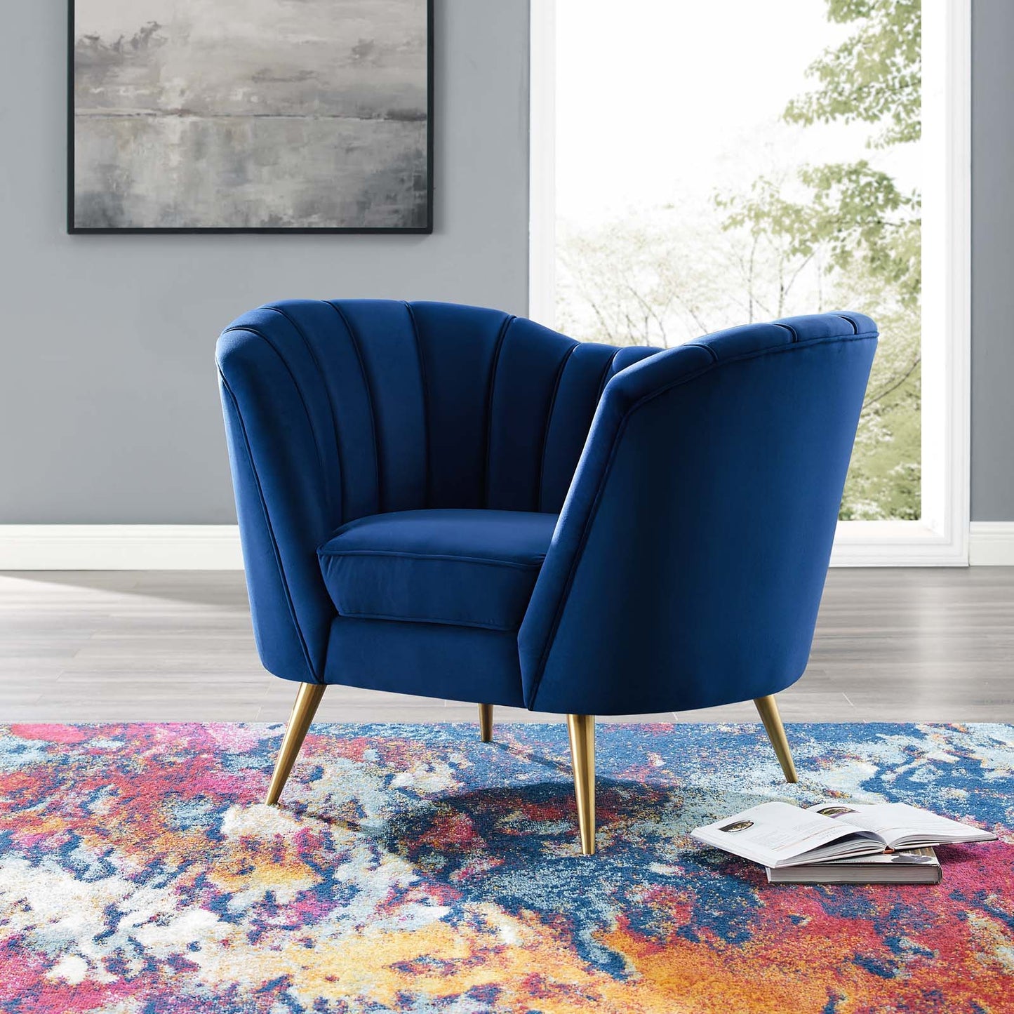Opportunity Performance Velvet Armchair, Velvet, Blue Navy, 18644