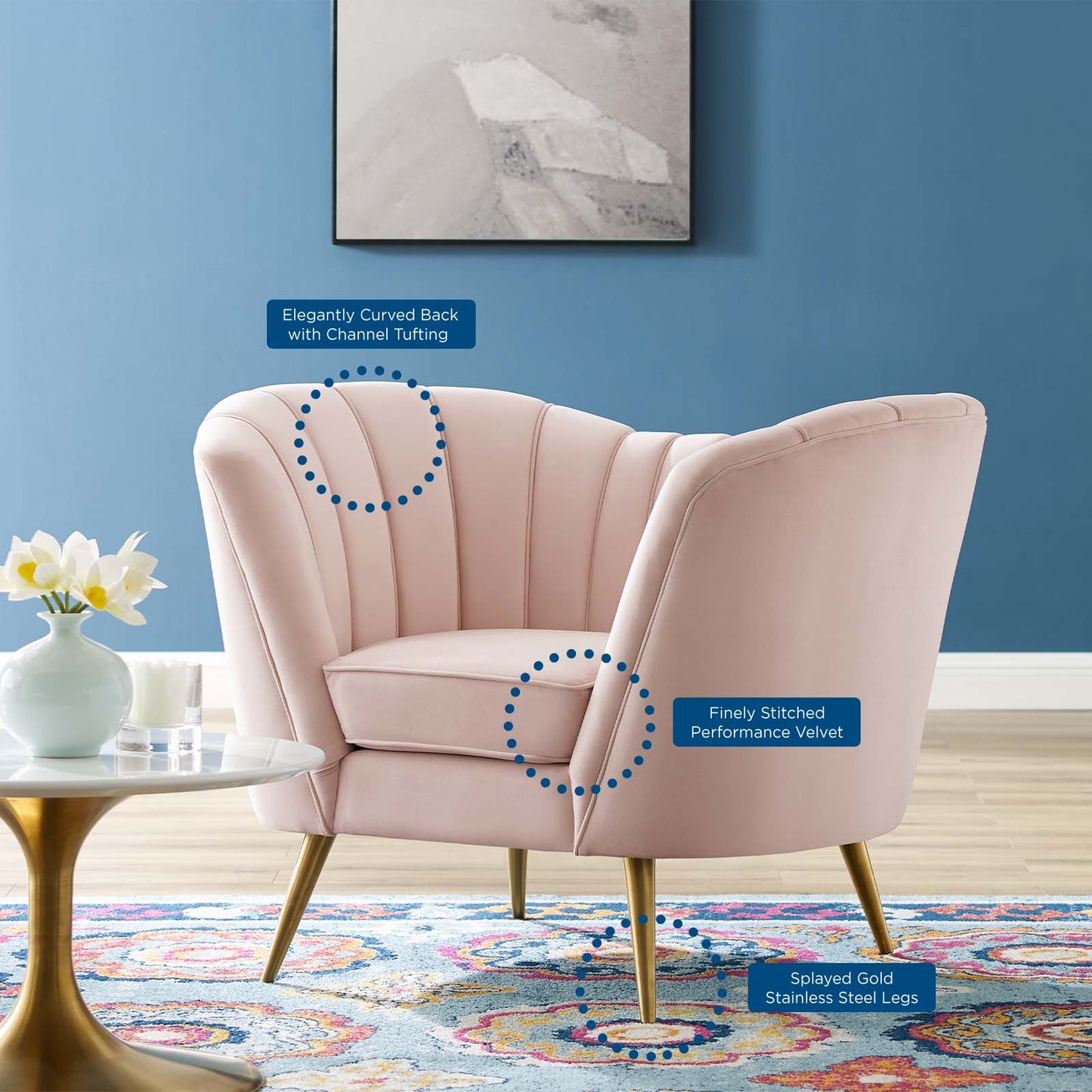 Opportunity Performance Velvet Armchair, Velvet, Pink, 18645