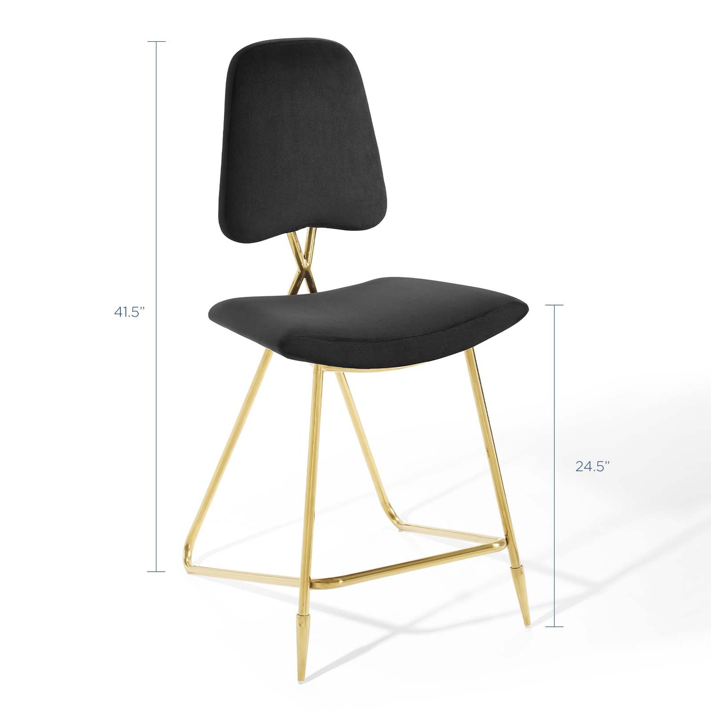 Ponder Performance Velvet Counter Stool, Velvet, Metal Steel, Black, 18649
