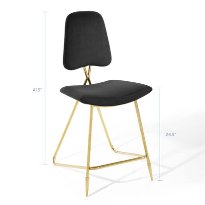 Ponder Performance Velvet Counter Stool, Velvet, Metal Steel, Black, 18649