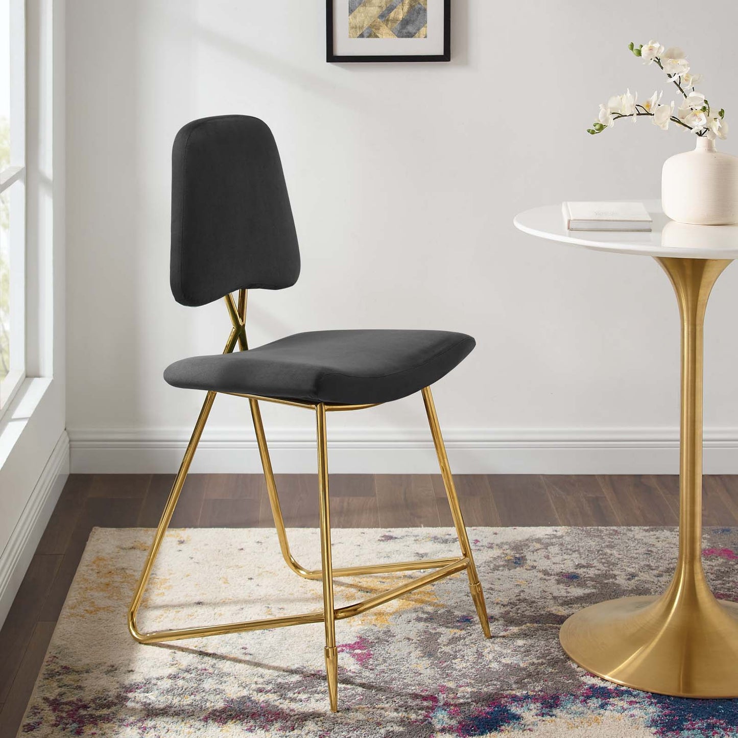 Ponder Performance Velvet Counter Stool, Velvet, Metal Steel, Black, 18649