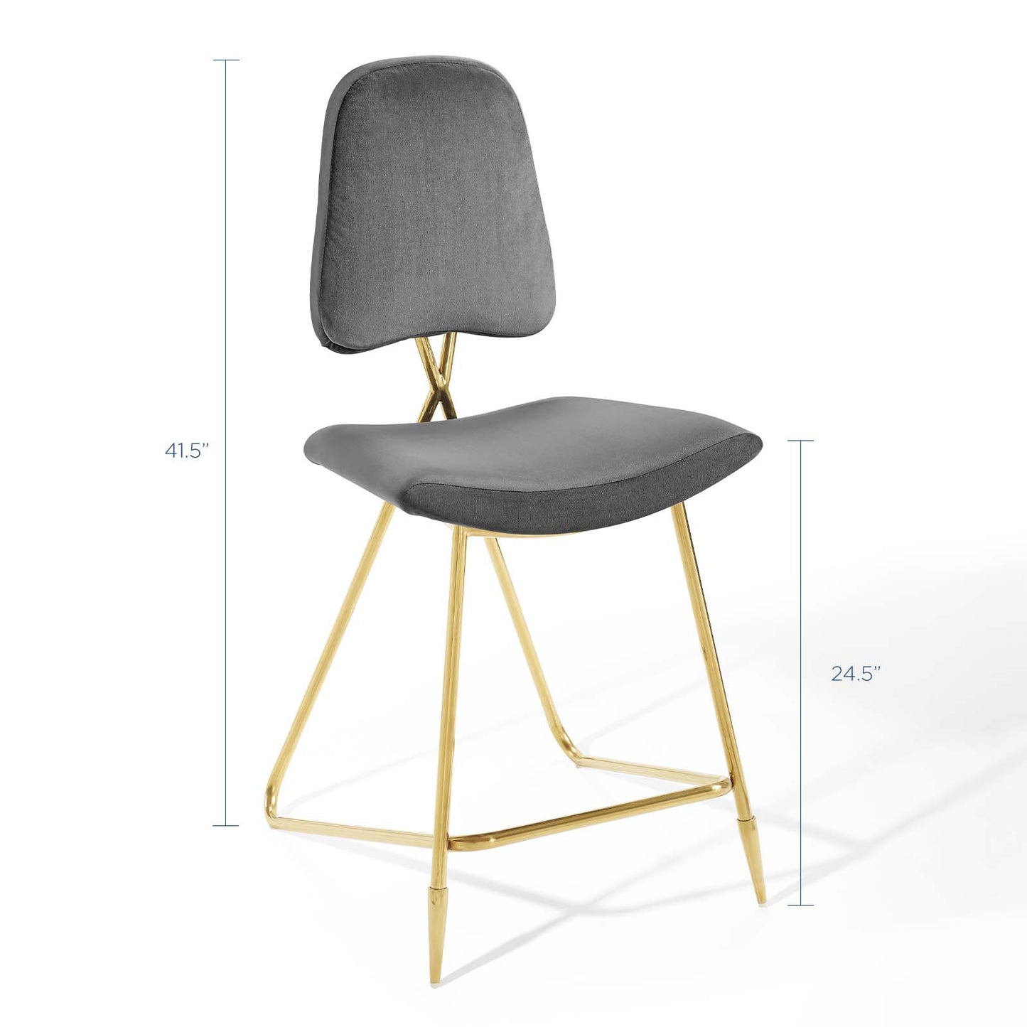 Ponder Performance Velvet Counter Stool, Velvet, Metal Steel, Grey Gray, 18650