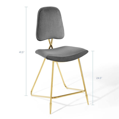 Ponder Performance Velvet Counter Stool, Velvet, Metal Steel, Grey Gray, 18650