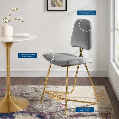 Ponder Performance Velvet Counter Stool, Velvet, Metal Steel, Grey Gray, 18650