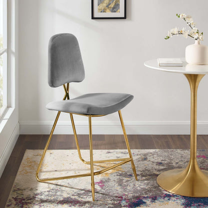Ponder Performance Velvet Counter Stool, Velvet, Metal Steel, Grey Gray, 18650