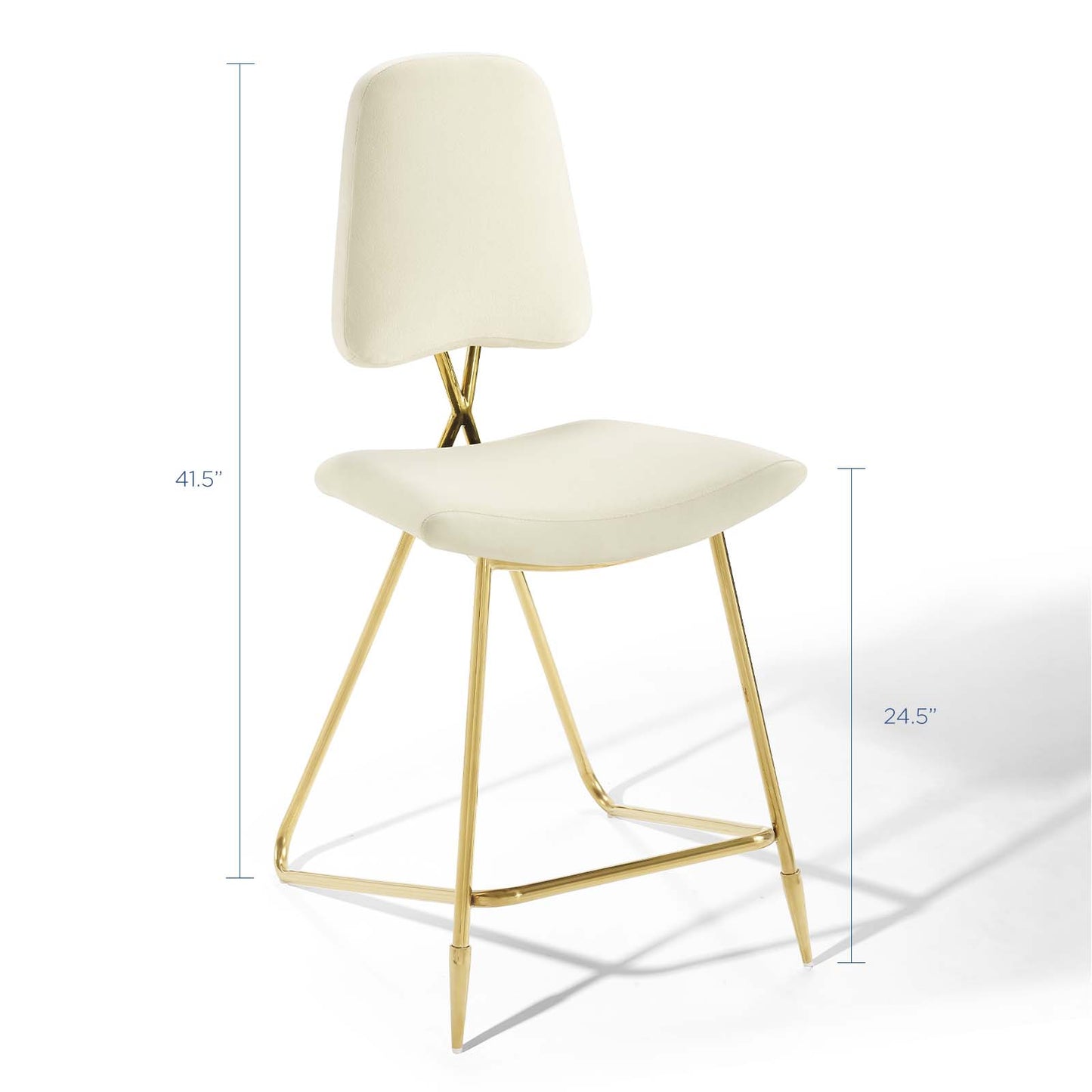 Ponder Performance Velvet Counter Stool, Velvet, Metal Steel, Ivory White, 18651