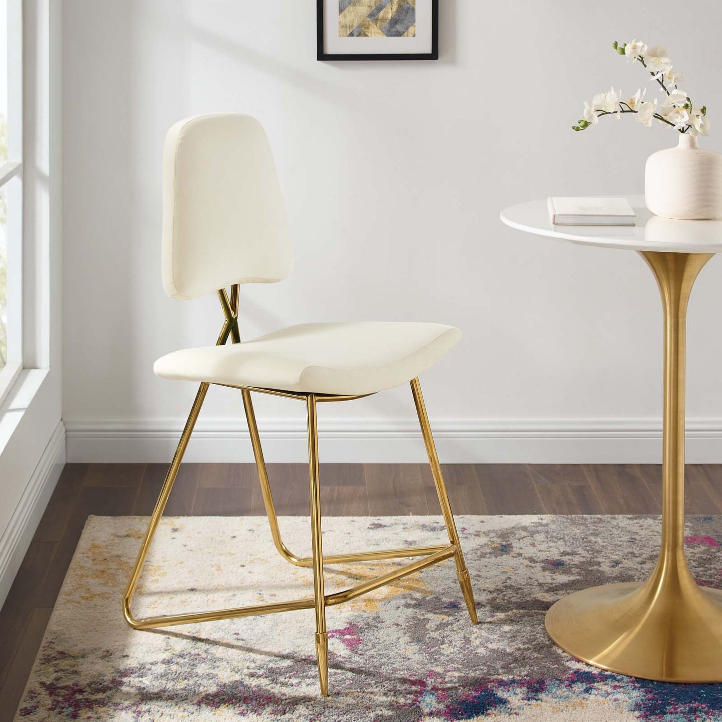 Ponder Performance Velvet Counter Stool, Velvet, Metal Steel, Ivory White, 18651
