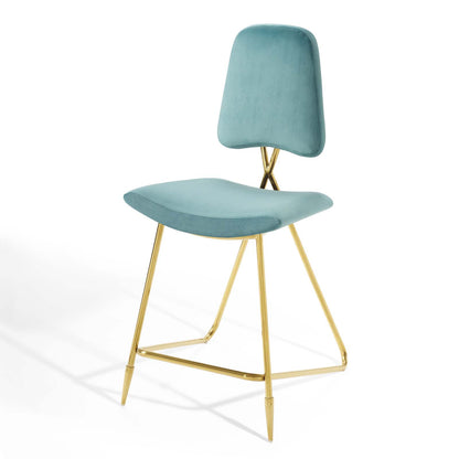 Ponder Performance Velvet Counter Stool, Velvet, Metal Steel, Blue, 18653
