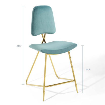 Ponder Performance Velvet Counter Stool, Velvet, Metal Steel, Blue, 18653