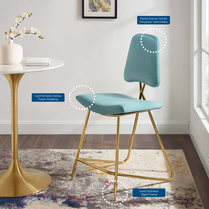 Ponder Performance Velvet Counter Stool, Velvet, Metal Steel, Blue, 18653
