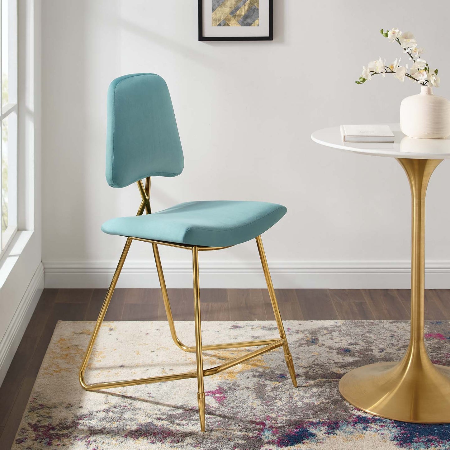Ponder Performance Velvet Counter Stool, Velvet, Metal Steel, Blue, 18653