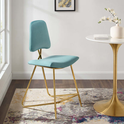 Ponder Performance Velvet Counter Stool, Velvet, Metal Steel, Blue, 18653