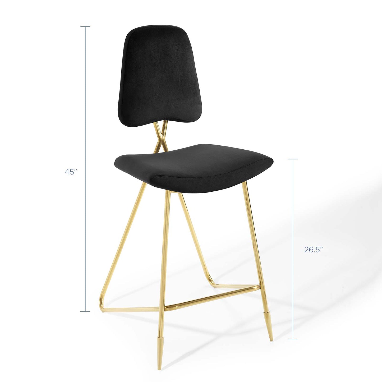 Ponder Performance Velvet Bar Stool, Velvet, Metal Steel, Black, 18654