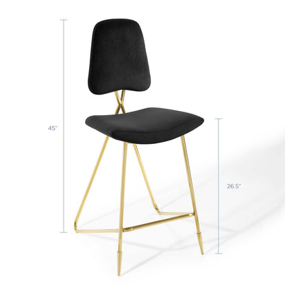 Ponder Performance Velvet Bar Stool, Velvet, Metal Steel, Black, 18654