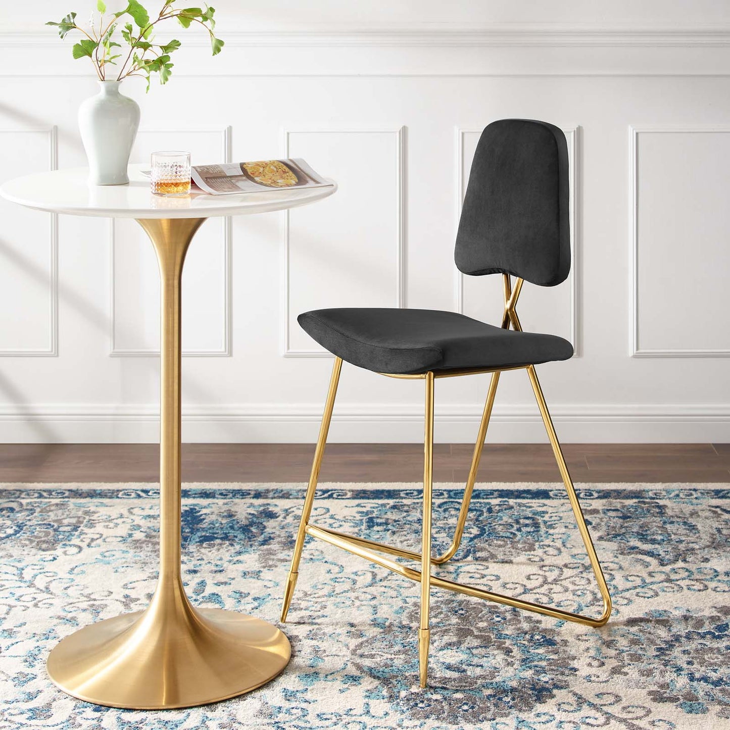 Ponder Performance Velvet Bar Stool, Velvet, Metal Steel, Black, 18654