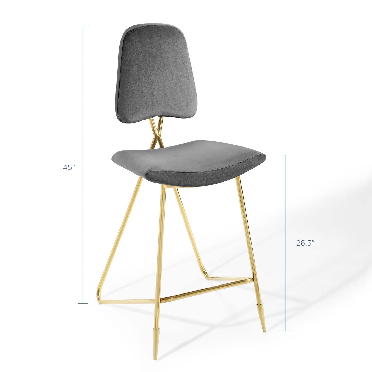 Ponder Performance Velvet Bar Stool, Velvet, Metal Steel, Grey Gray, 18655