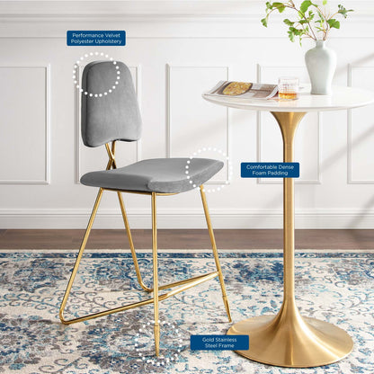 Ponder Performance Velvet Bar Stool, Velvet, Metal Steel, Grey Gray, 18655