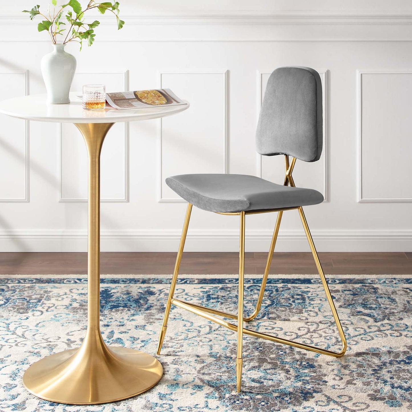 Ponder Performance Velvet Bar Stool, Velvet, Metal Steel, Grey Gray, 18655