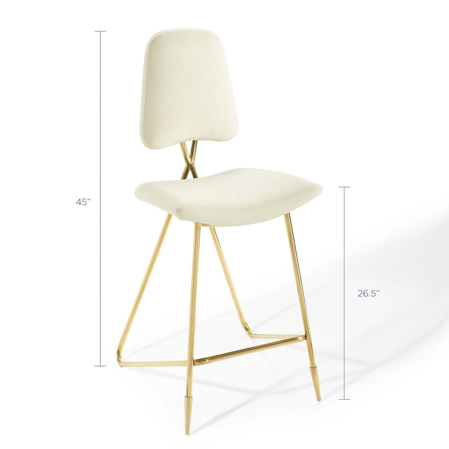 Ponder Performance Velvet Bar Stool, Velvet, Metal Steel, Ivory White, 18656