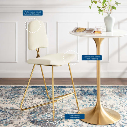 Ponder Performance Velvet Bar Stool, Velvet, Metal Steel, Ivory White, 18656