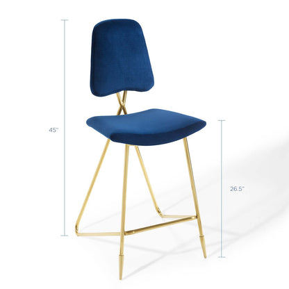 Ponder Performance Velvet Bar Stool, Velvet, Metal Steel, Blue Navy, 18657