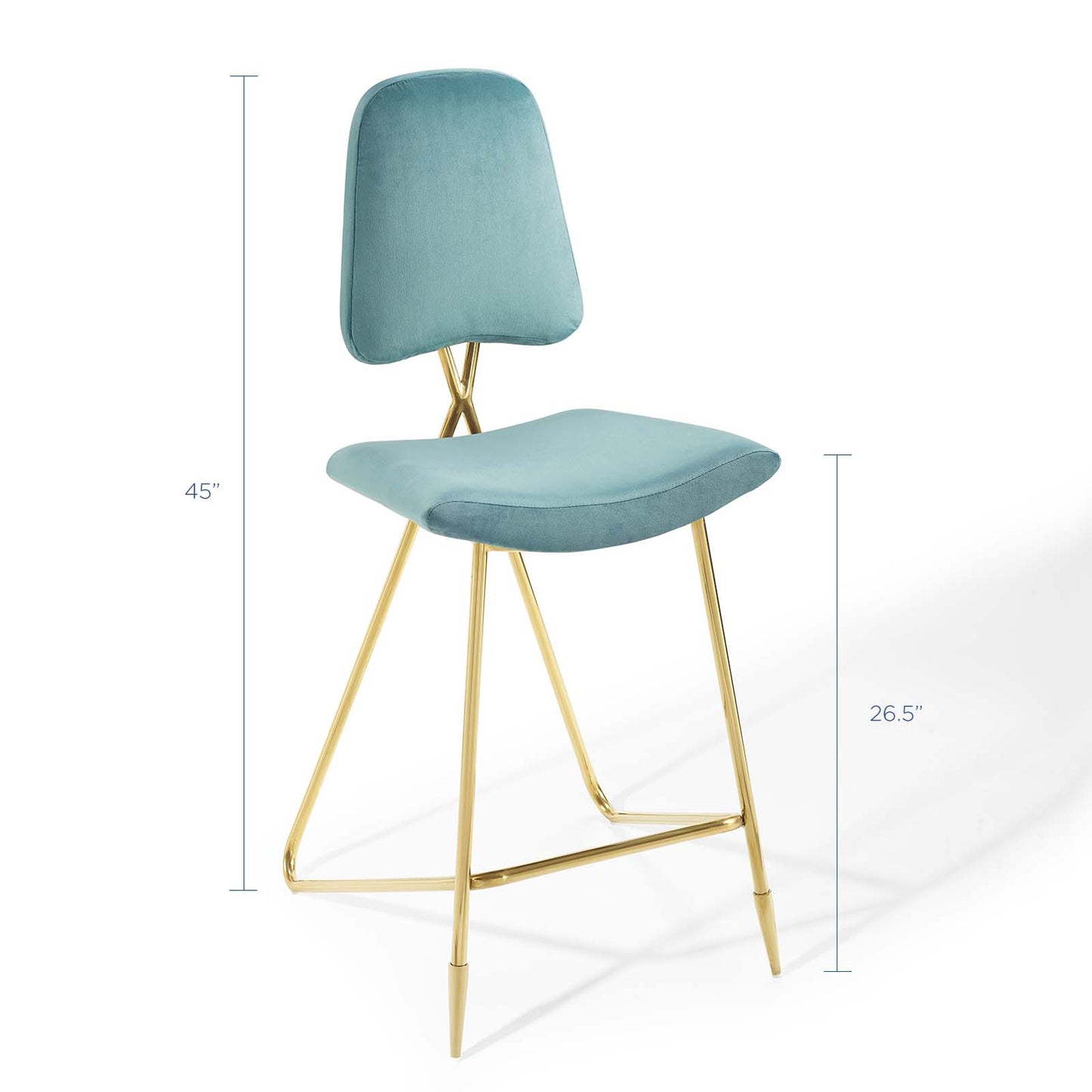 Ponder Performance Velvet Bar Stool, Velvet, Metal Steel, Blue, 18658