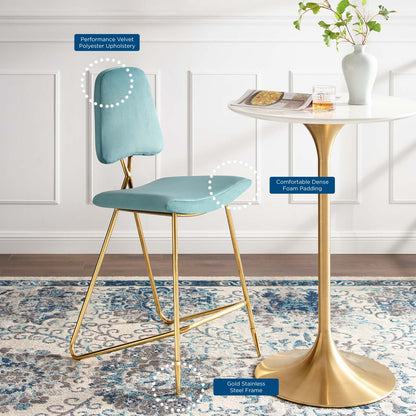 Ponder Performance Velvet Bar Stool, Velvet, Metal Steel, Blue, 18658