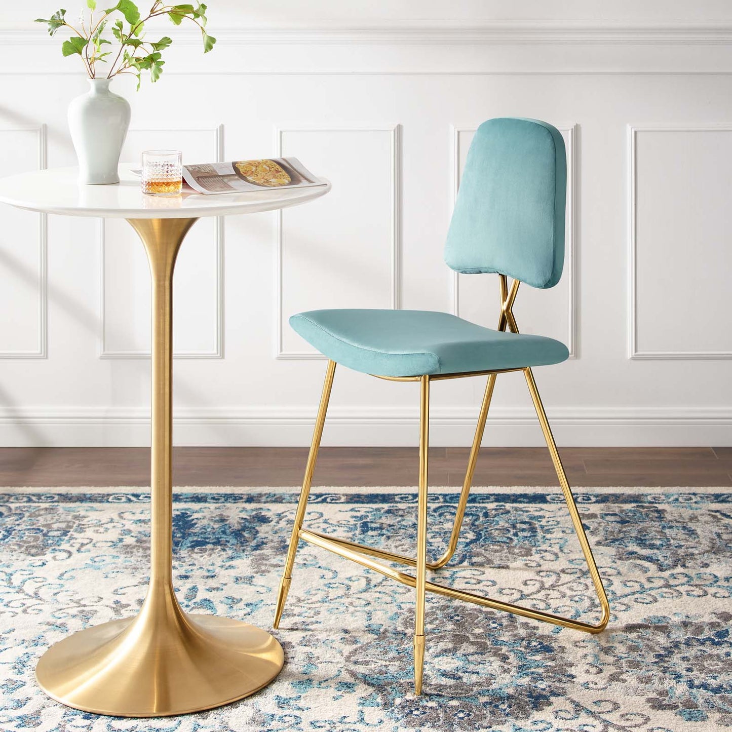 Ponder Performance Velvet Bar Stool, Velvet, Metal Steel, Blue, 18658