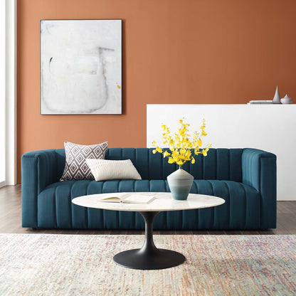 Reflection Channel Tufted Upholstered Fabric Sofa, Fabric, Navy Blue, 18659