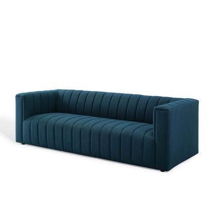 Reflection Channel Tufted Upholstered Fabric Sofa, Fabric, Navy Blue, 18659