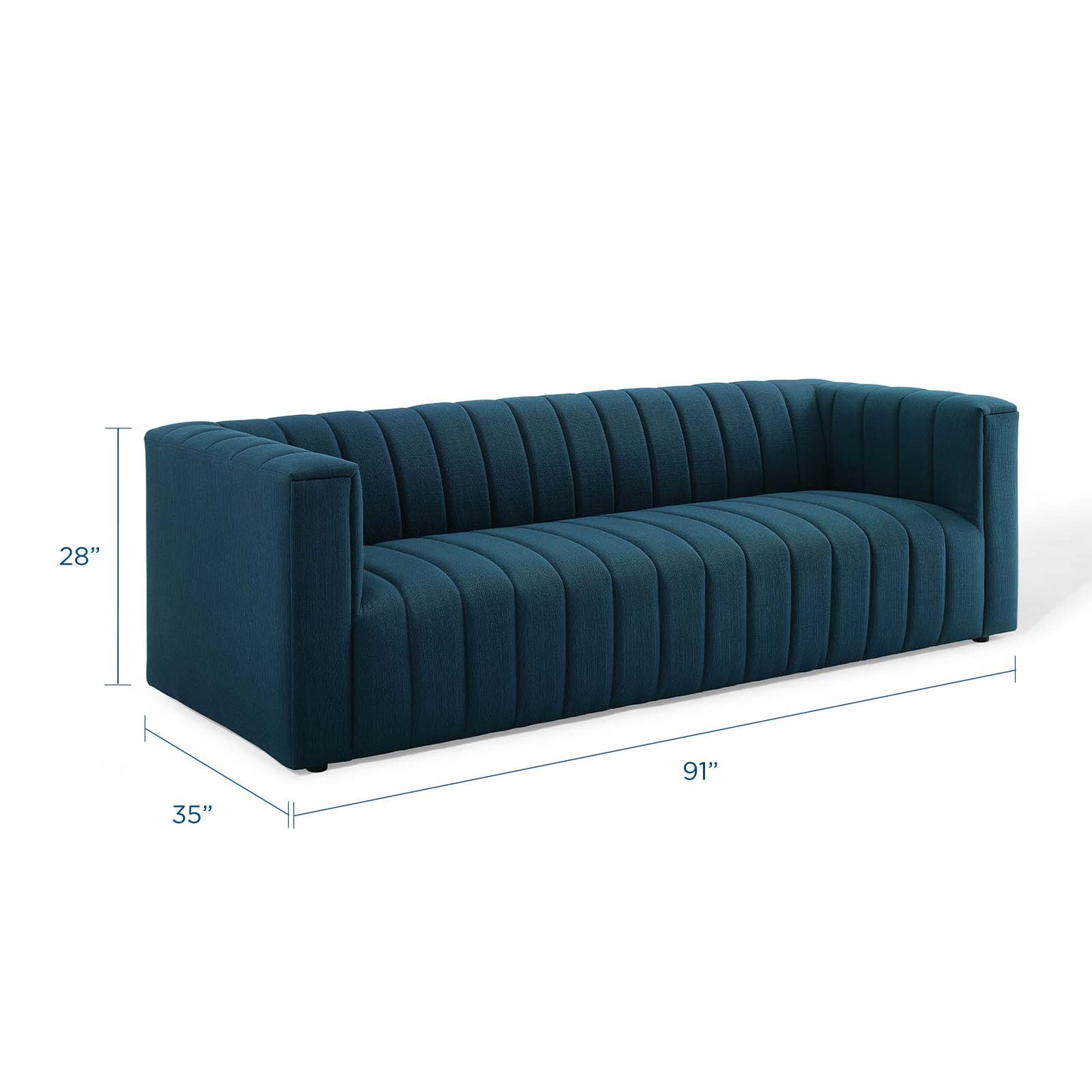 Reflection Channel Tufted Upholstered Fabric Sofa, Fabric, Navy Blue, 18659