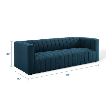 Reflection Channel Tufted Upholstered Fabric Sofa, Fabric, Navy Blue, 18659