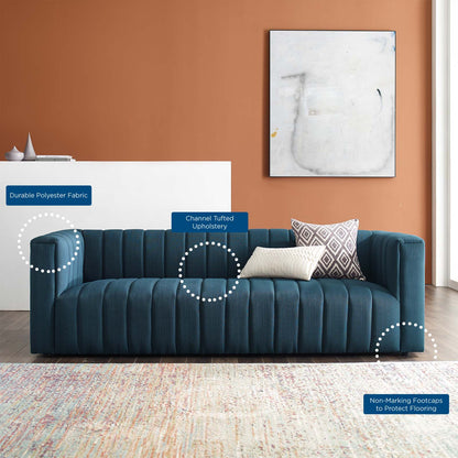 Reflection Channel Tufted Upholstered Fabric Sofa, Fabric, Navy Blue, 18659