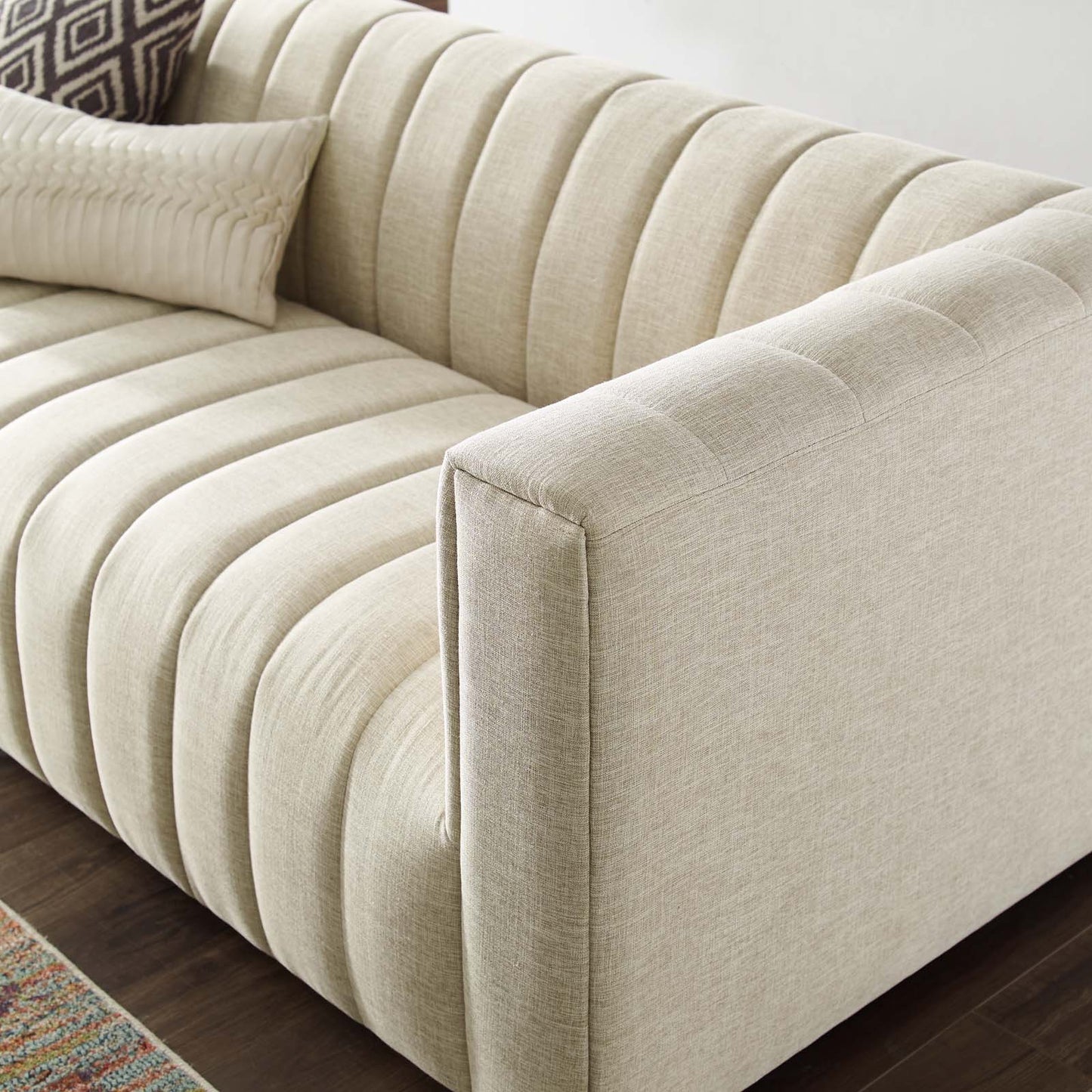 Reflection Channel Tufted Upholstered Fabric Sofa, Fabric, Beige, 18660