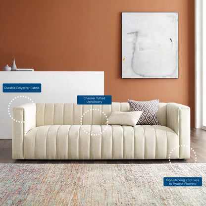 Reflection Channel Tufted Upholstered Fabric Sofa, Fabric, Beige, 18660