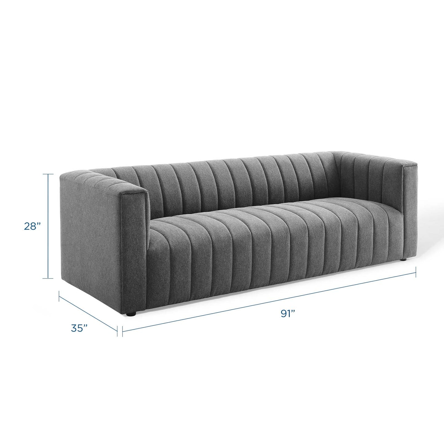 Reflection Channel Tufted Upholstered Fabric Sofa, Fabric, Dark Grey Gray, 18661