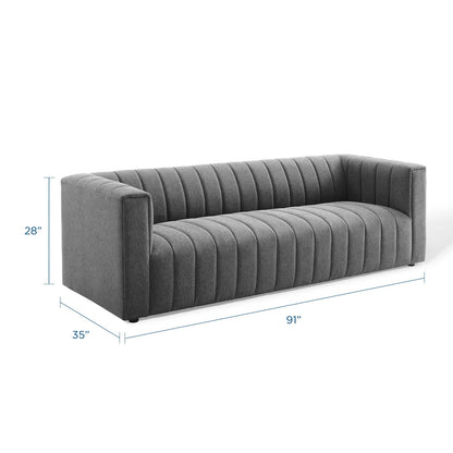 Reflection Channel Tufted Upholstered Fabric Sofa, Fabric, Dark Grey Gray, 18661