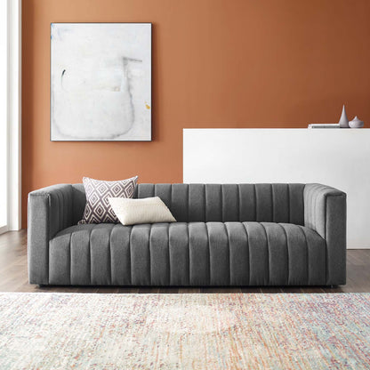 Reflection Channel Tufted Upholstered Fabric Sofa, Fabric, Dark Grey Gray, 18661