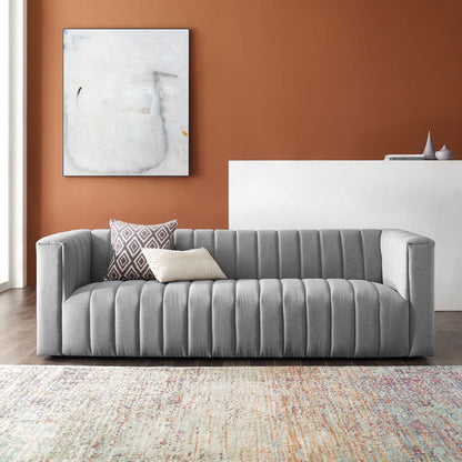 Reflection Channel Tufted Upholstered Fabric Sofa, Fabric, Light Grey Gray, 18662