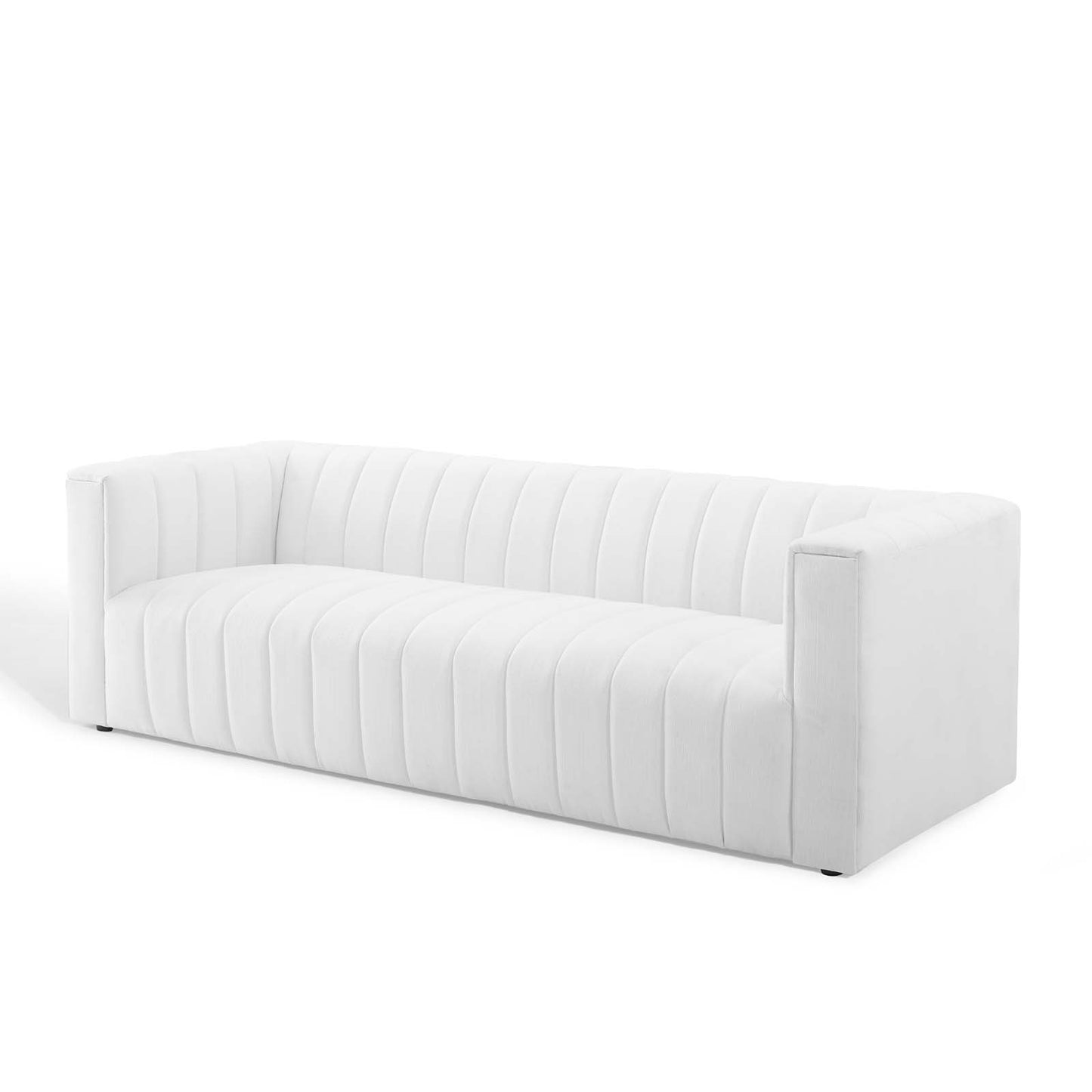 Reflection Channel Tufted Upholstered Fabric Sofa, Fabric, White, 18663