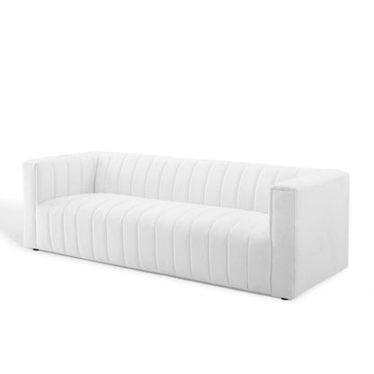 Reflection Channel Tufted Upholstered Fabric Sofa, Fabric, White, 18663