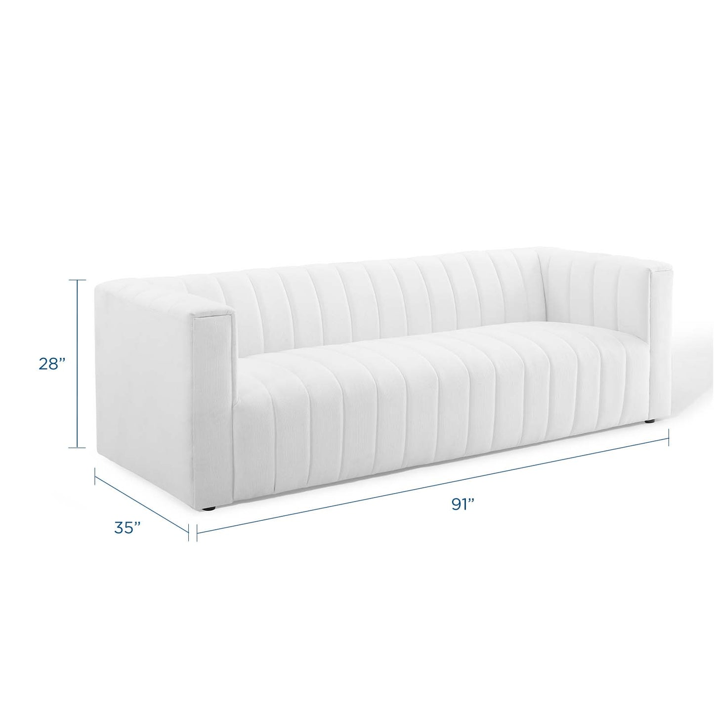 Reflection Channel Tufted Upholstered Fabric Sofa, Fabric, White, 18663