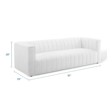 Reflection Channel Tufted Upholstered Fabric Sofa, Fabric, White, 18663