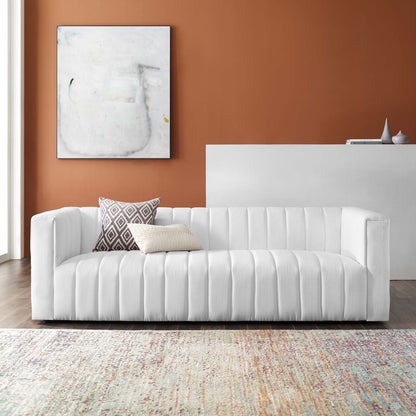 Reflection Channel Tufted Upholstered Fabric Sofa, Fabric, White, 18663